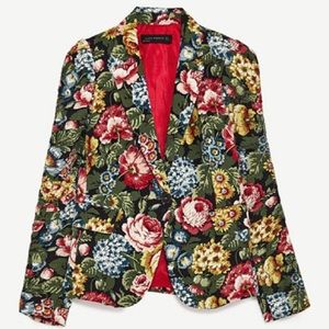 New Zara Floral Printed jacket w/ frilled sleeves
