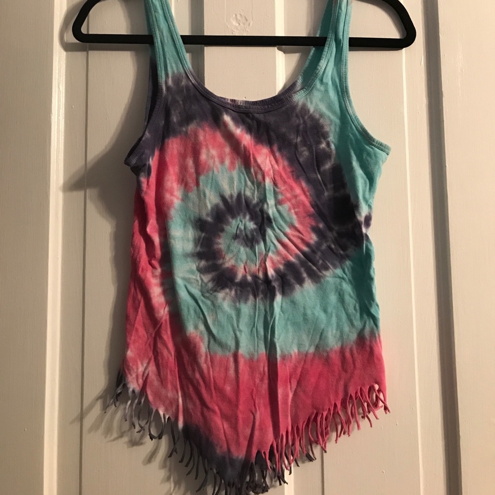 Tie Dye Fringe Tank Top