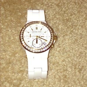 MK white and gold watch