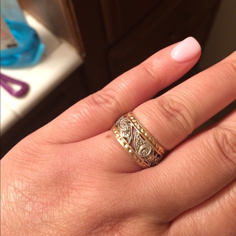 Gold ring with silver design. Size 8-9