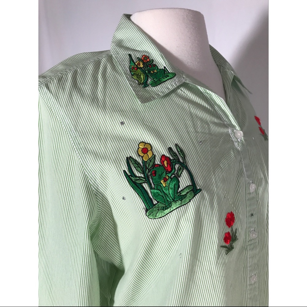 Womens Striped Las Olas Frog Blouse Shirt sz M