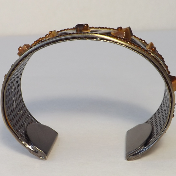 vintage cuff bracelet amber tigers eye steel brass - Picture 2 of 8