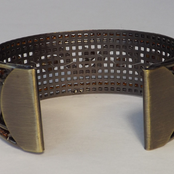 vintage cuff bracelet amber tigers eye steel brass - Picture 5 of 8