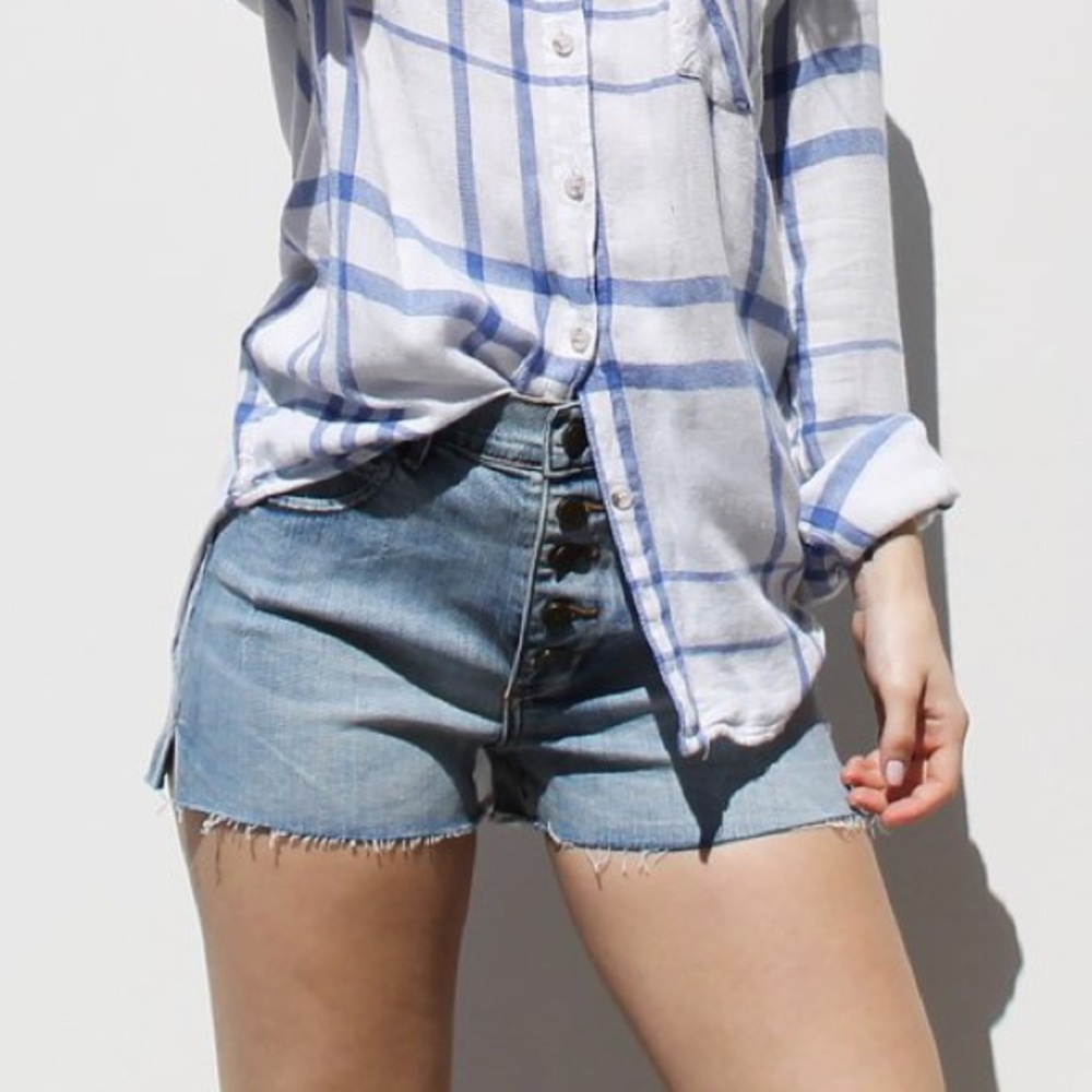 High Waist Button Front Denim Shorts