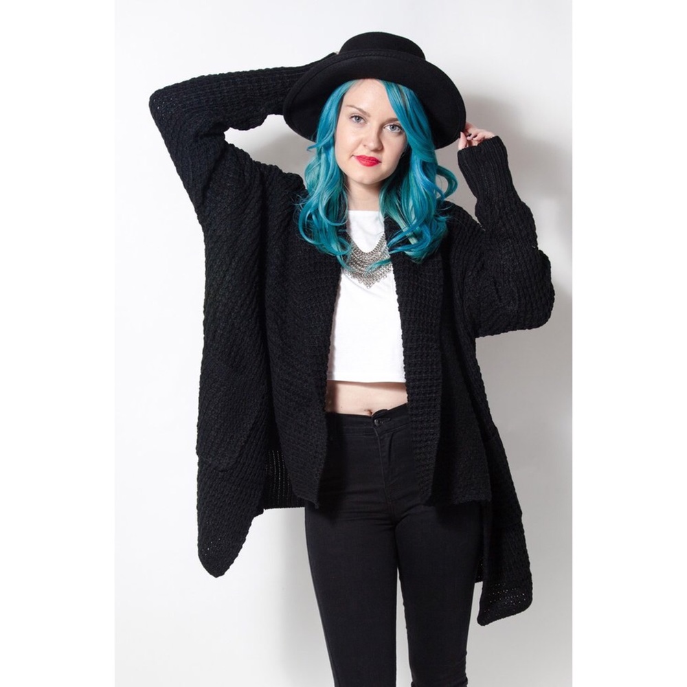 Oversized Black Knit Cardigan with Pockets