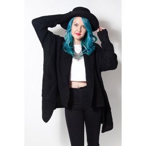 Oversized Black Knit Cardigan with Pockets