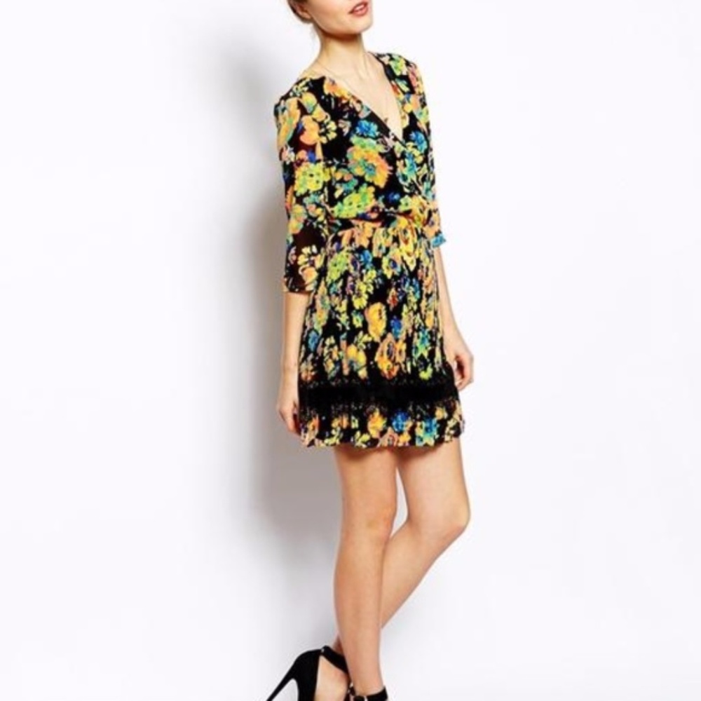 ASOS Black And Neon Colors Bright Lace Dress