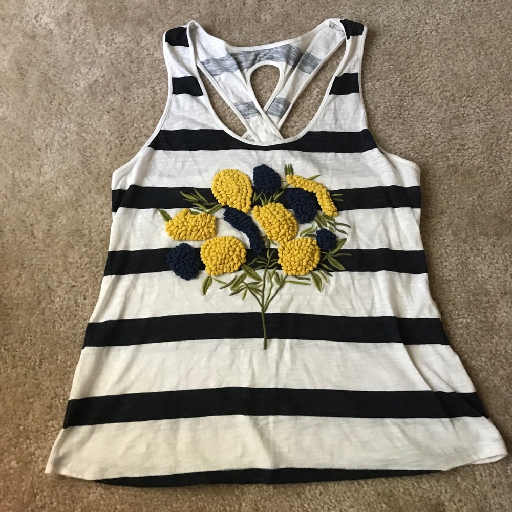 Anthropologie Pilcro striped floral embroidery top