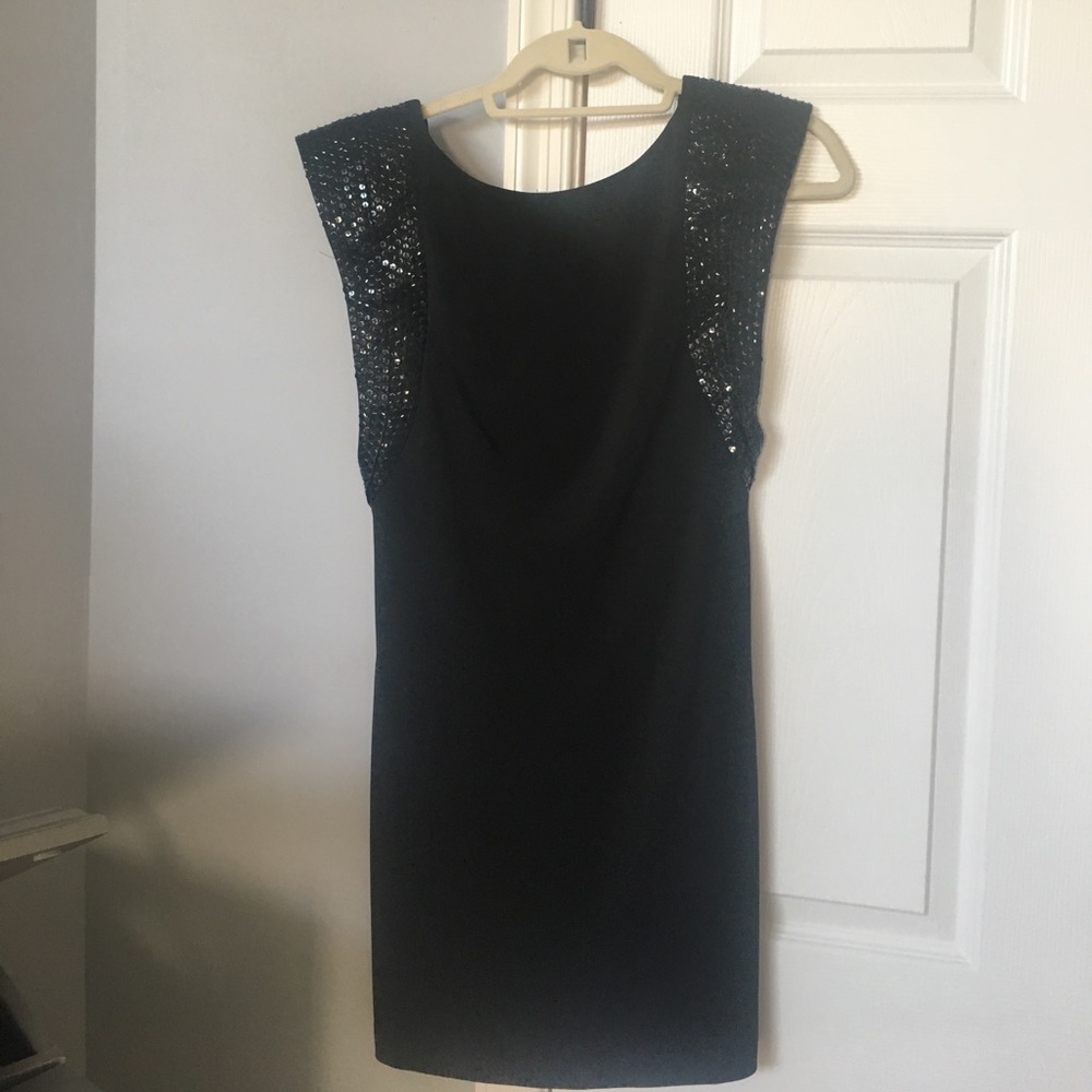 Black dress with sequin shoulder accents