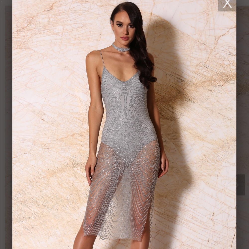 MESHKI Avianca Silver Dress