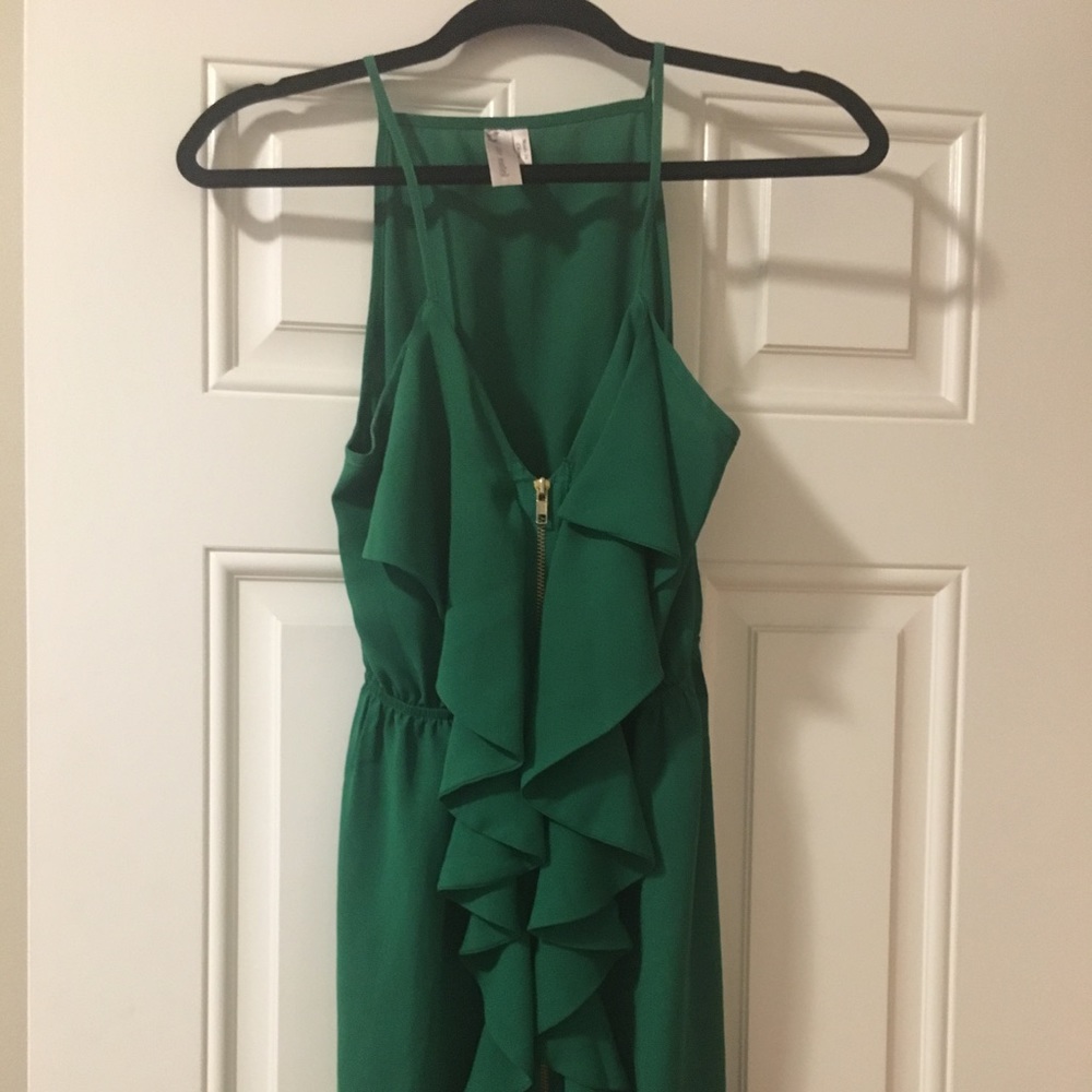 Green Front Zipper Dress