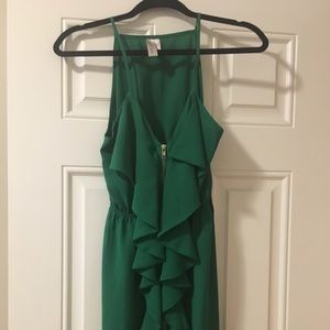 Green Front Zipper Dress