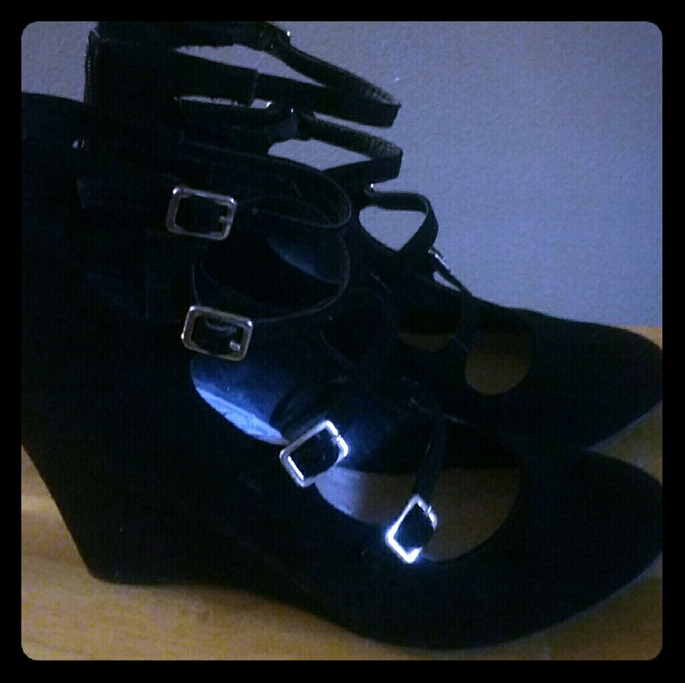 Black Strappy suede platform heels