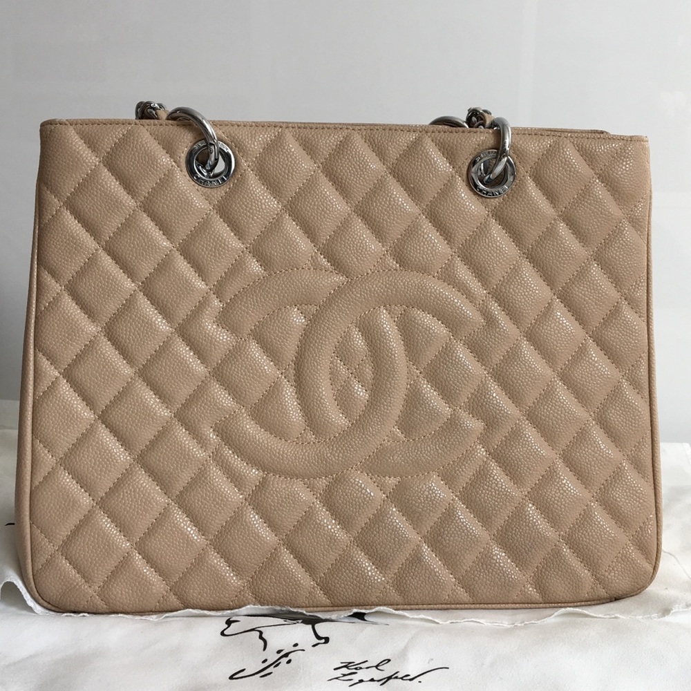 Chanel Beige Nude Caviar Leather GST Handbag
