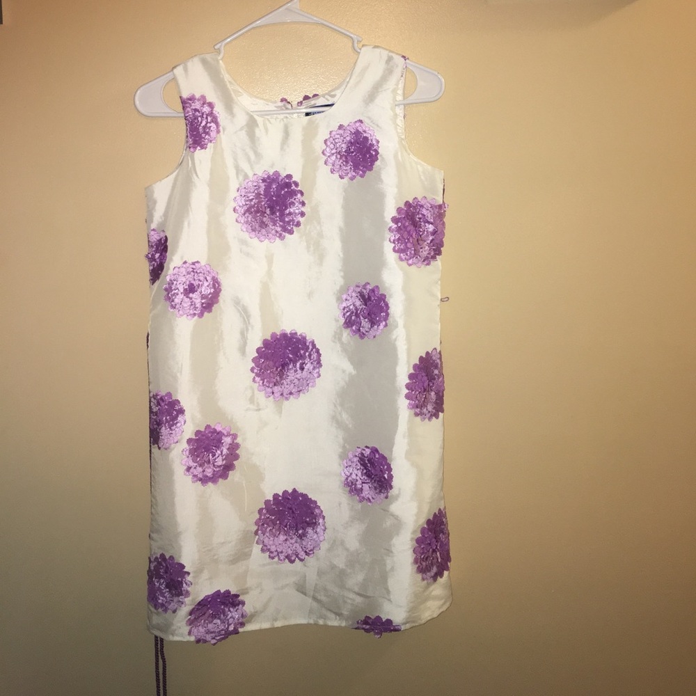 Darling sheath dress with purple flowers.