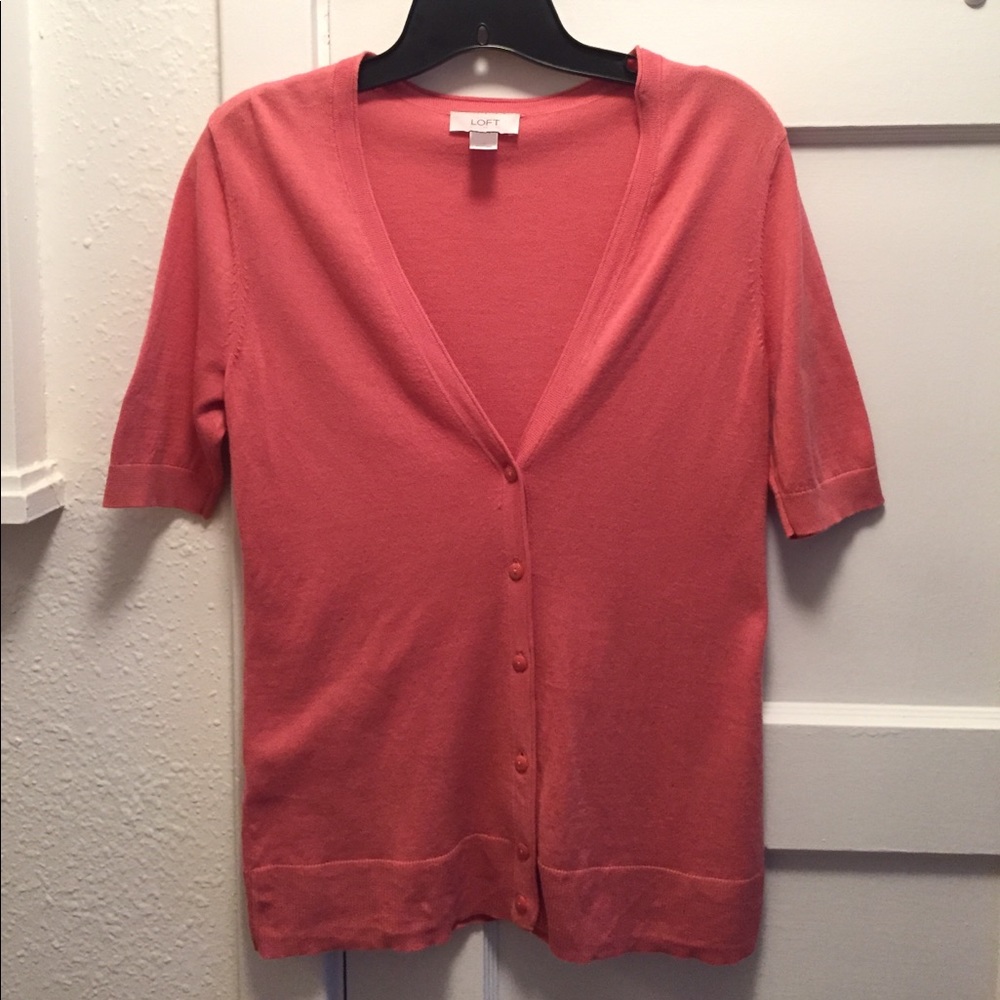 Loft coral cardigan, 100% cotton, short sleeves, S