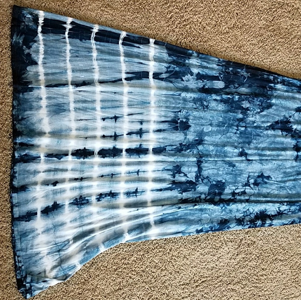 Blue Knit Tie-dyed Maxi Skirt