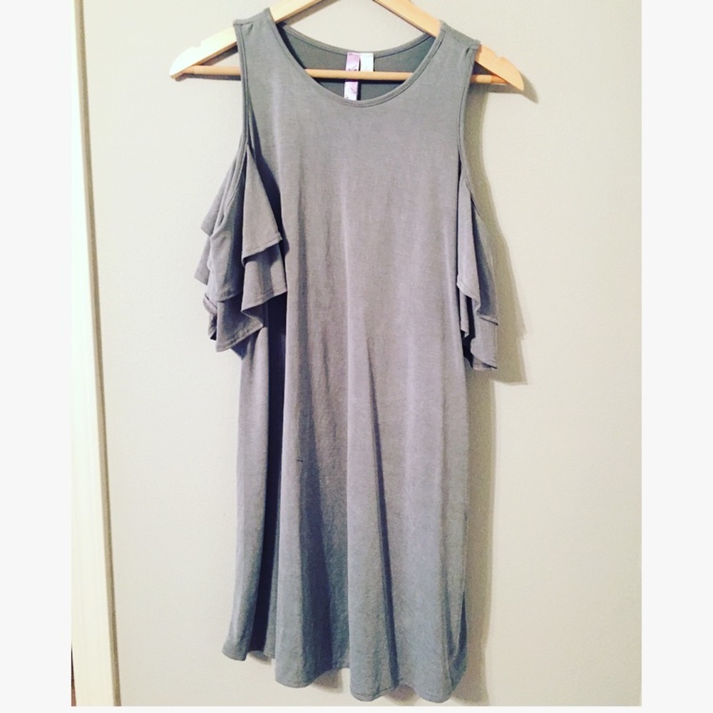 Cold shoulder olive mini shift dress