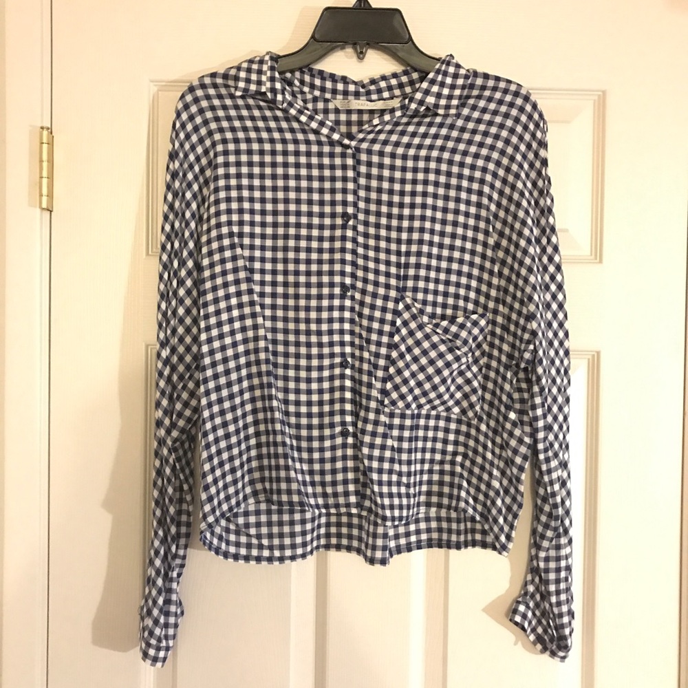 ZARA Gingham Blouse with buttons and pocket