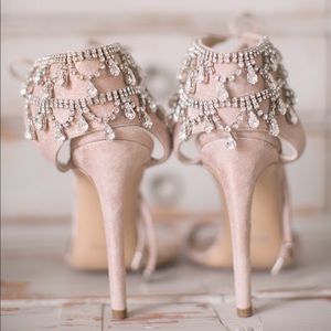 Nude suede Wedding shoes real swarovski crystals