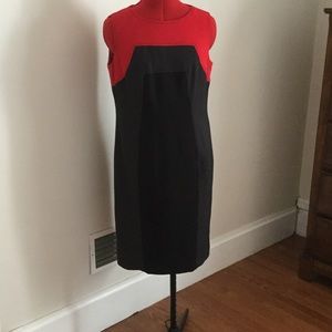 Black, red and grey color block dress