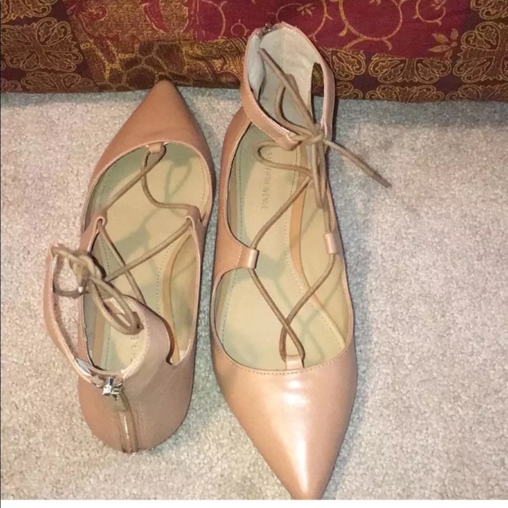 Sax Fifth Avenue Nude Lace Up Flats