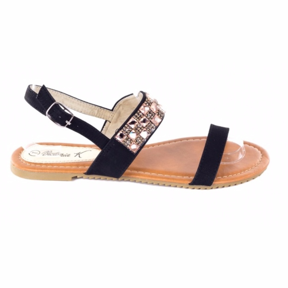 Women Black Slingback Thong Flat Sandals S-1971 - Picture 3 of 4