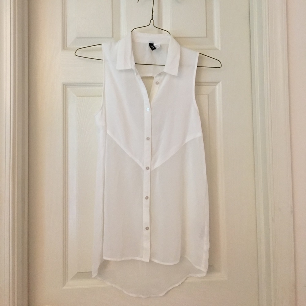 NWOT sheer white button down shirt