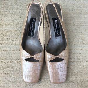 Leather Faux Croc Pearl Slingbacks US Size 7.5