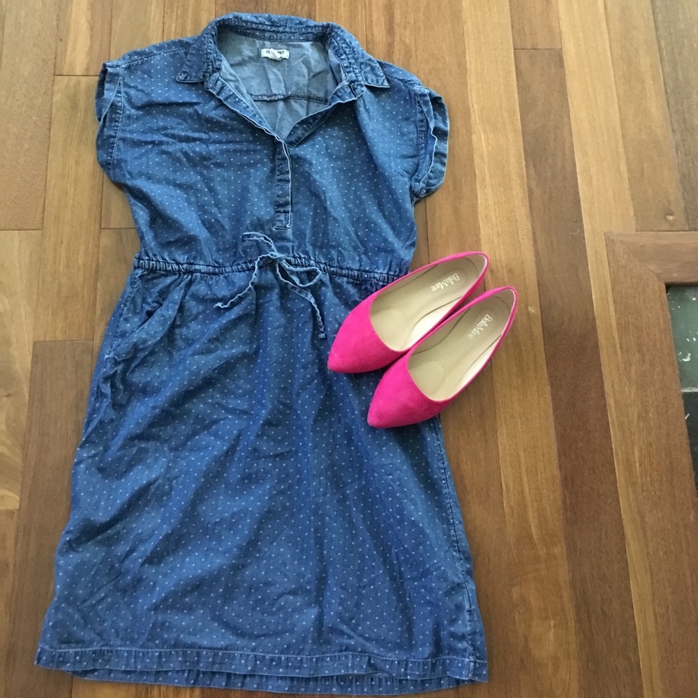 Old Navy Polka Dot Chambray Shirt Dress size S