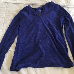 Purple Workout long sleeve shirt with hoodie.