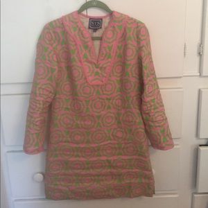 Sail to Sable linen dress- preppy pink and green