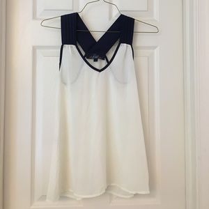 Cream and navy top. NWOT