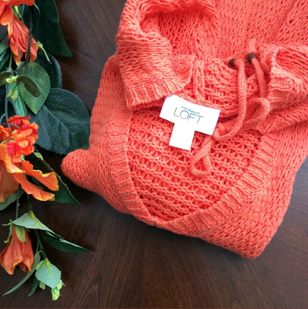 ANN TAYLOR LOFT KEYHOLE CROCHET PULLOVER HOODIE SM