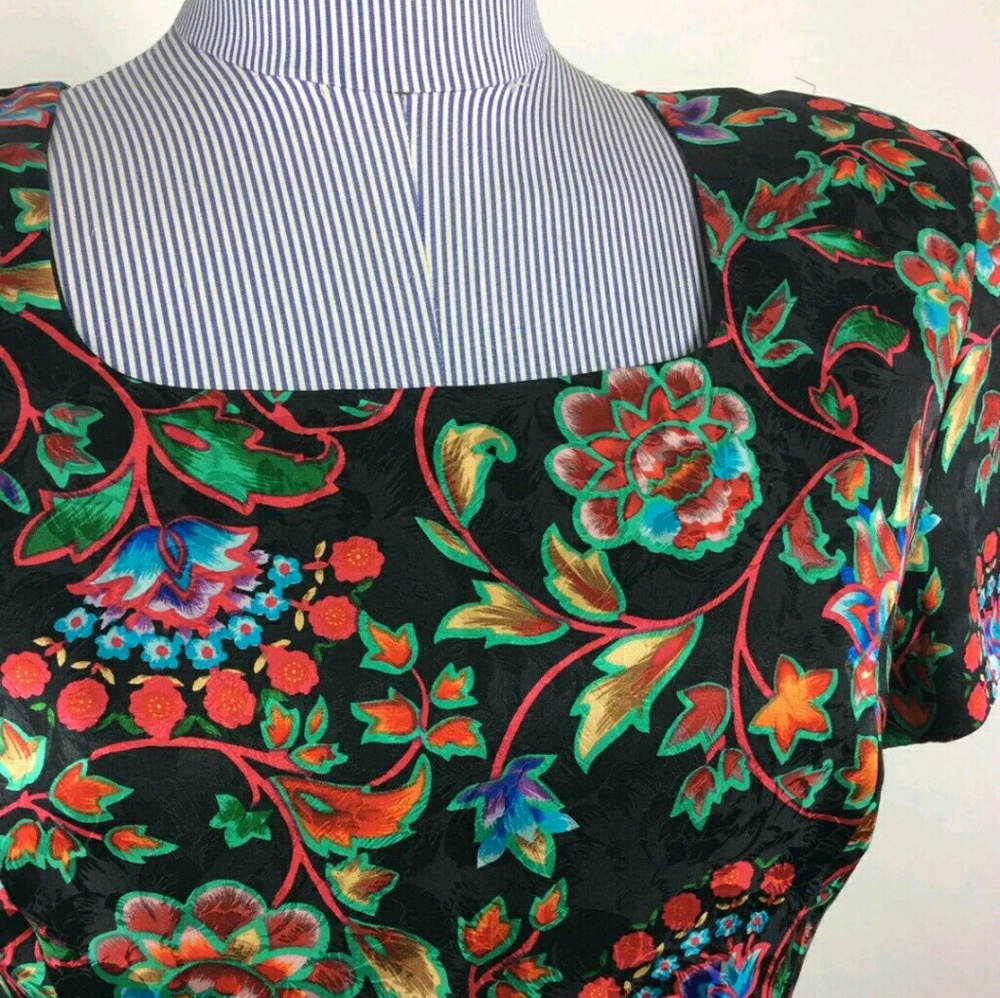 VINTAGE MAGGY LONDON SILK ASIAN FLORAL DRESS SZ 6