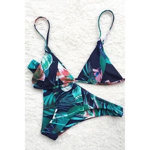 TROPICAL FLORAL NAVY BLUE BIKINI SET