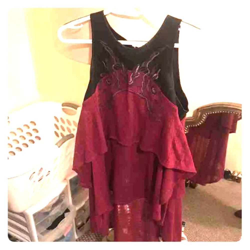 Maroon faux leather Free People tunic tank