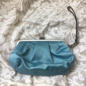 Silk teal coach clutch purse