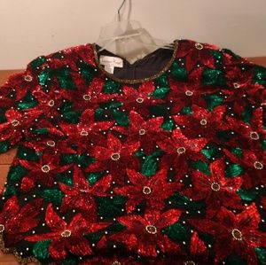 Laurence Kazar Holiday Beaded Top