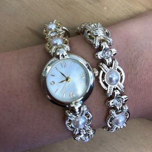 Gold watch bracelet set