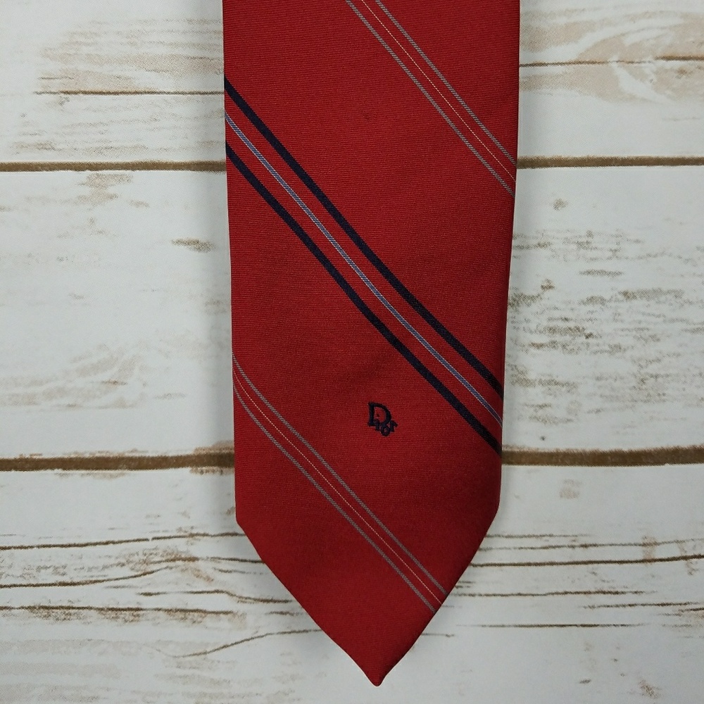 Christian Dior Diagonal Striped Tie Red Blue Grey