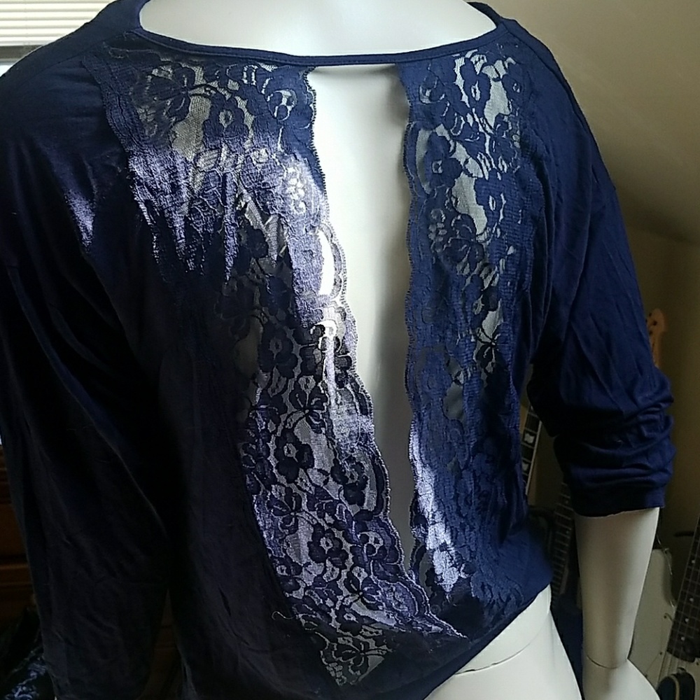 Navy Lace Back Top