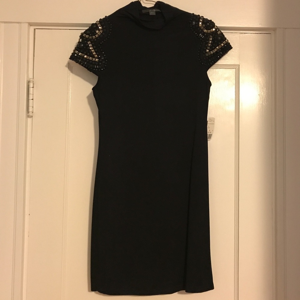 Forever21 Black cap sleeve Embellished Shirt Dress