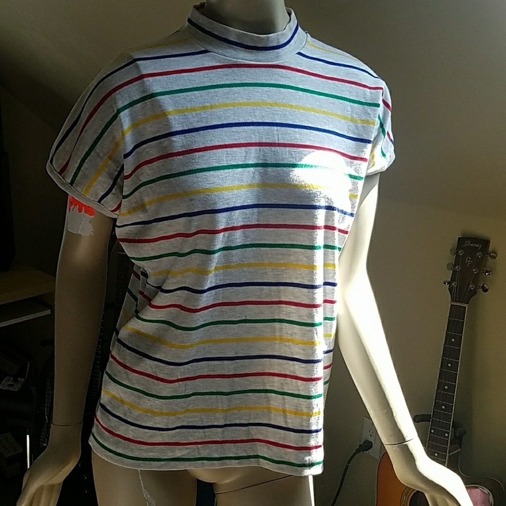 Cute Striped Mock Neck Top