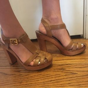 Tory Butch Platform T-Strap Wood Heel Sandal