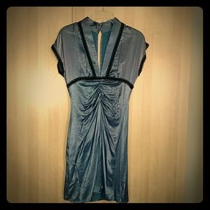 Sexy silky blue and black dress made in the USA