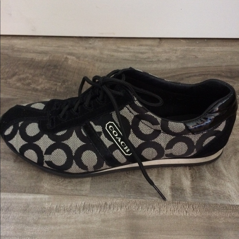 Black Coach tennis shoes with logo. Size 6.