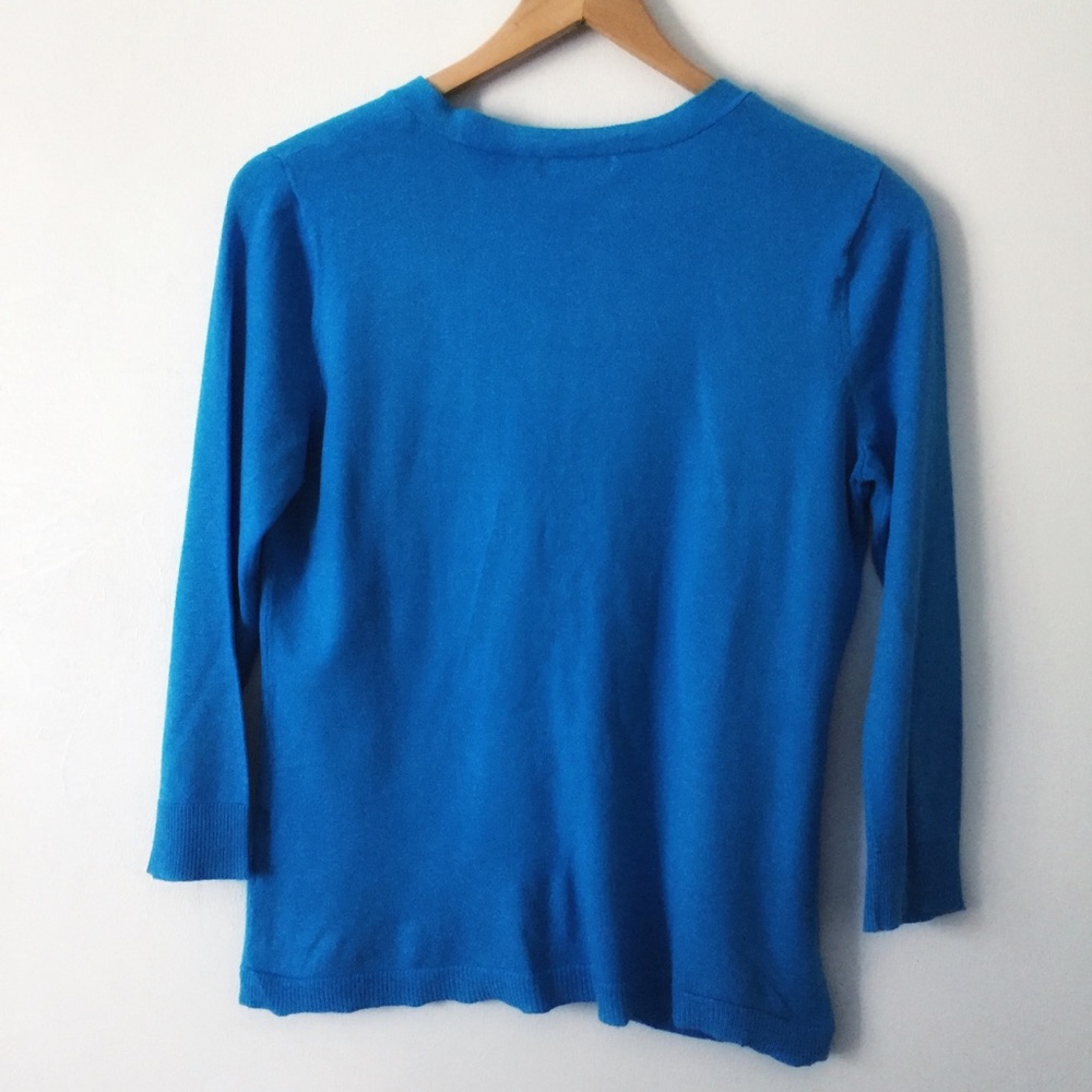Blue V-Neck Button Down Cardigan w/3/4 Sleeves 📦 - Picture 3 of 6