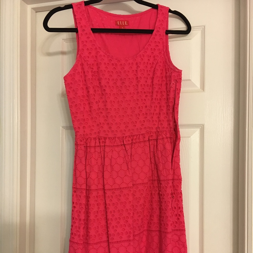 Pink patterned dress with side zip.