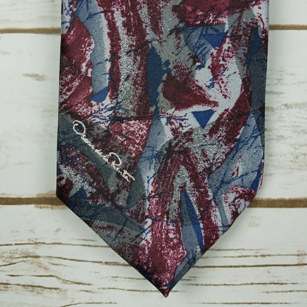 Oscar De La Renta Studio Tie Maroon Blue Silver